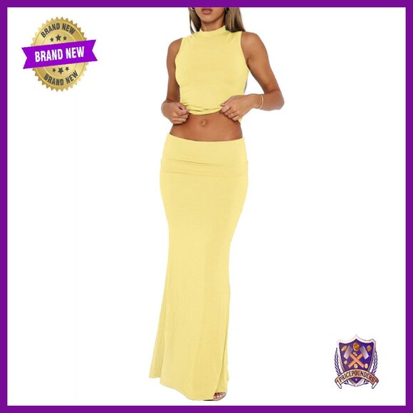 Dresses & Skirts - Women's 2 Piece Skirt Set Sleeveless Crop Top Maxi Bodycon Y2K Outfit